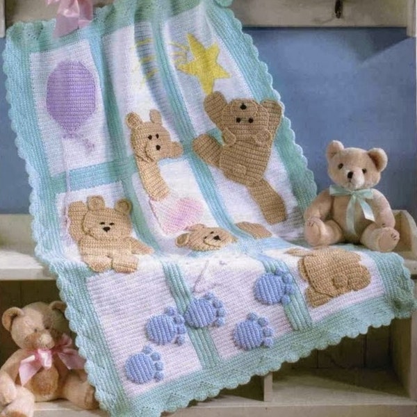 CUTE Afghan Crochet Pattern Lovely Bears Pdf Téléchargement instantané Facile à suivre