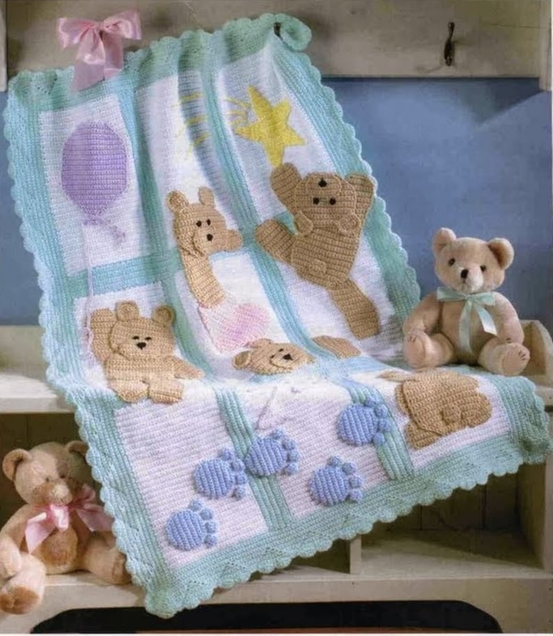CUTE Afghan Crochet Pattern Lovely Bears Pdf Instant Download Easy to Follow image 1