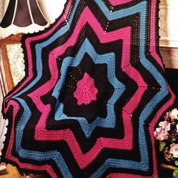 CUTE vintage Crochet Pattern PDF Téléchargement instantané Star Ripple Afghan Plaid