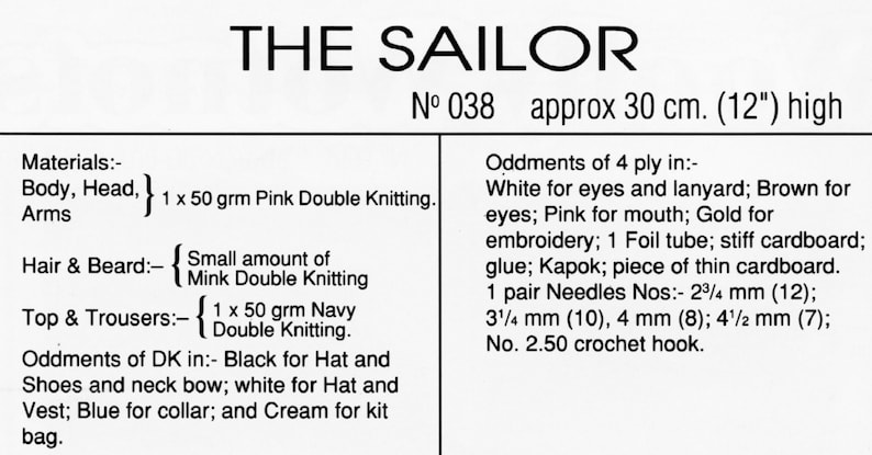 Vintage Sailor Toy Knitting Pattern Pdf Instant Download Easy | Etsy