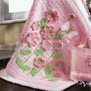 CUTE Baby Blanket With Flowers Butterfly Crochet Pattern Pdf Instant Download Baby Blanket Afghan Throw Easy to Follow