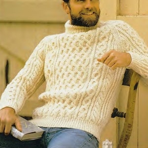 Vintage Mens Aran Sweater Knitting Pattern Pdf Instant Download  Size 32" to 46" inch Chest