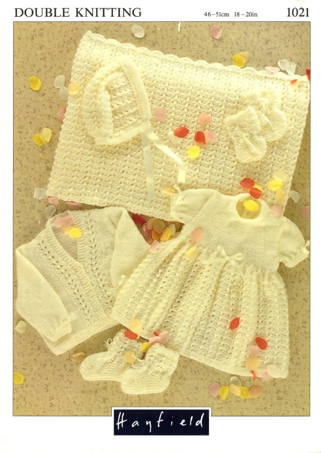 CUTE Baby Layette Knitting Pattern Girl Dress Cardigan Bootees Mitts