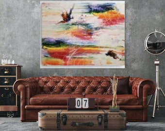 Abstract rainbow painting on 24×30 canvas