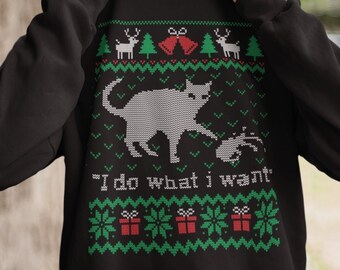 I do what i want ugly sweatshirt, meowy christmas, Happy Christmas, Gift for him, for her, for birthday, Cat cute, crewneck, sweater