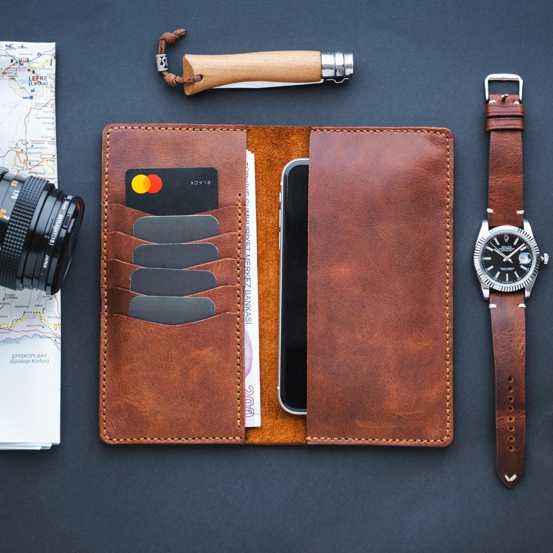 Handmade Leather Long Wallet: Phone & Card Holder - Etsy