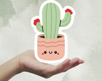 Cute Cactus Sticker, Kawaii Cactus, Perfect For Plant Lovers, Water Bottle Decal, Journal Decal, Laptop decal, Planner Decal Stickers