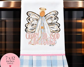Glory to God Christmas Kitchen Towel | Angel Christmas Towel | Luke 2:14 Religious Holiday Decor | Handmade Tea Towel | Christian Gift