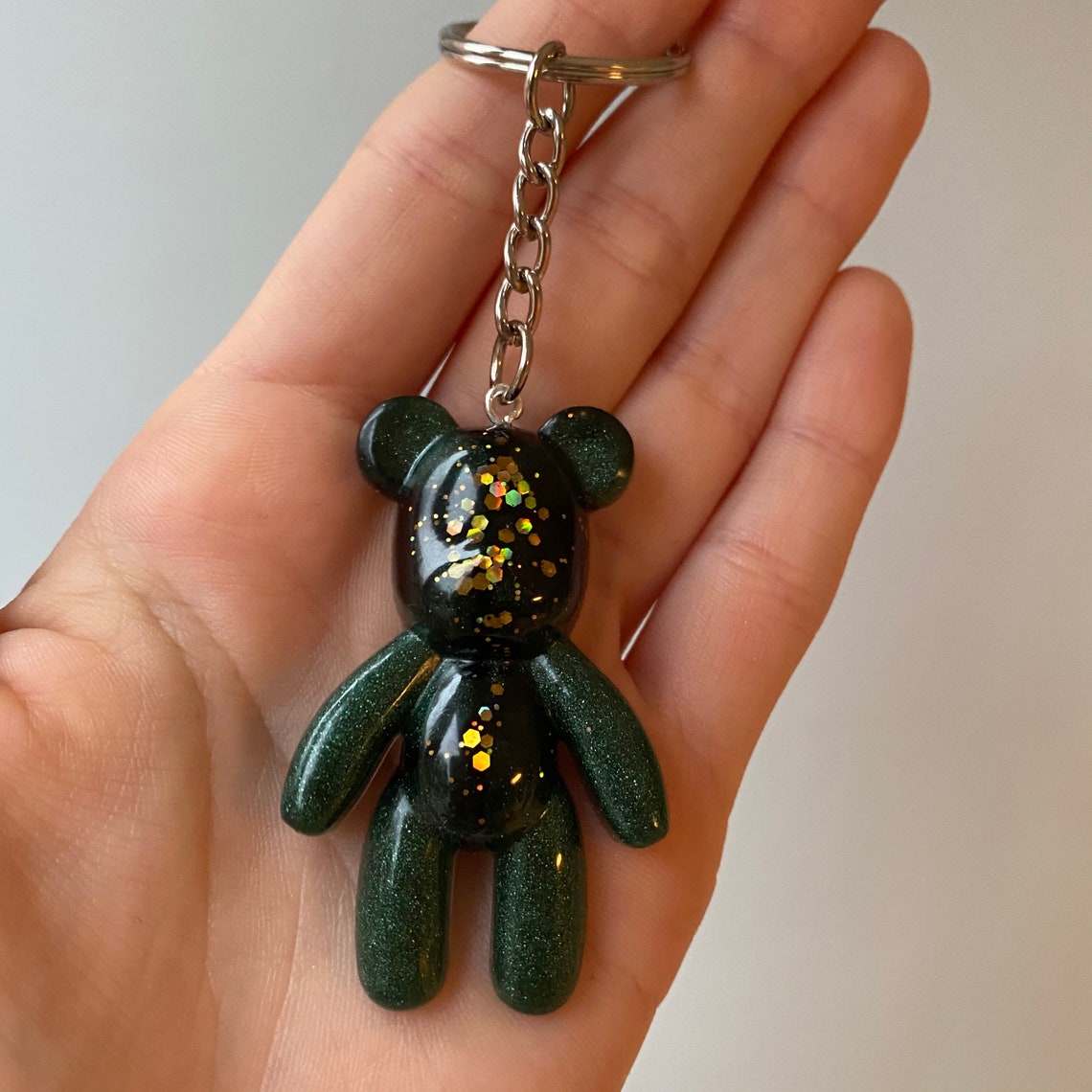 Handmade Teddy Bear Resin Keyring Keychain Black Green and | Etsy