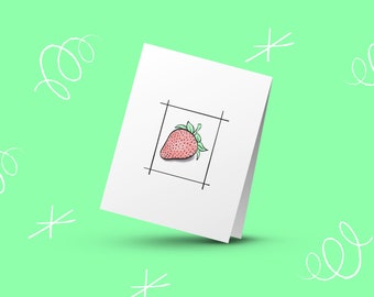 PRINTABLE Greeting Card, Minimalist Greeting Card, Fruit Greeting Card, Instant Download Cards, Just Because Card, Water Color, Strawberry