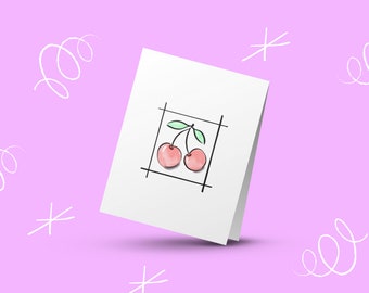 PRINTABLE Greeting Card, Digital Blank Card, Simple Design, Minimalist Greeting Card, Fruit Greeting Card, Instant Download Card, Cherries
