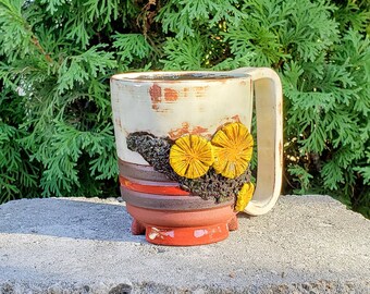 Colorful Yellow Spilt Gill Mushroom Inspired Ceramic Mug
