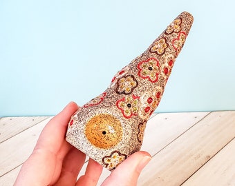 Speckled Clay Retro Flower Ceramic Pipe, Handmade Ceramic Floral Pipe, Artisan Pipe, Glass Hand Pipe