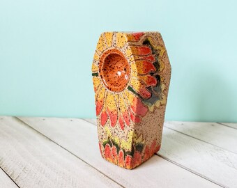 Sunflower Coffin Pipe, Handmade Speckled Clay Coffin Pipe, Handmade Nature Ceramic Pipe