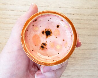 Pink and Orange Speckled Glazed Mini Ceramic Tray, Handmade Ceramic Small Dish