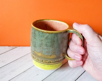 Green Earth Toned Ceramic Coffee Mug, Handmade Green Clay Mug