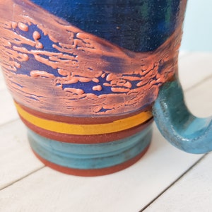 Blue and Orange Pebble Textured Ceramic Mug, Large Sunset Colored Ceramic Mug image 9