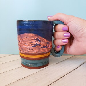 Blue and Orange Pebble Textured Ceramic Mug, Large Sunset Colored Ceramic Mug image 7