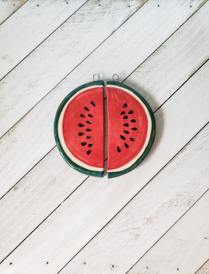 Watermelon Slice Wall Decor Wall Art, Ceramic Art, Handmade Summer Fruit Watermelon Ceramic Tile image 5