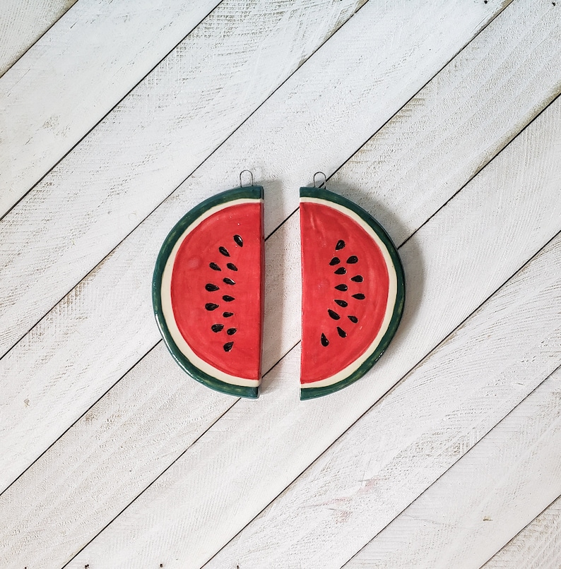 Watermelon Slice Wall Decor Wall Art, Ceramic Art, Handmade Summer Fruit Watermelon Ceramic Tile image 2