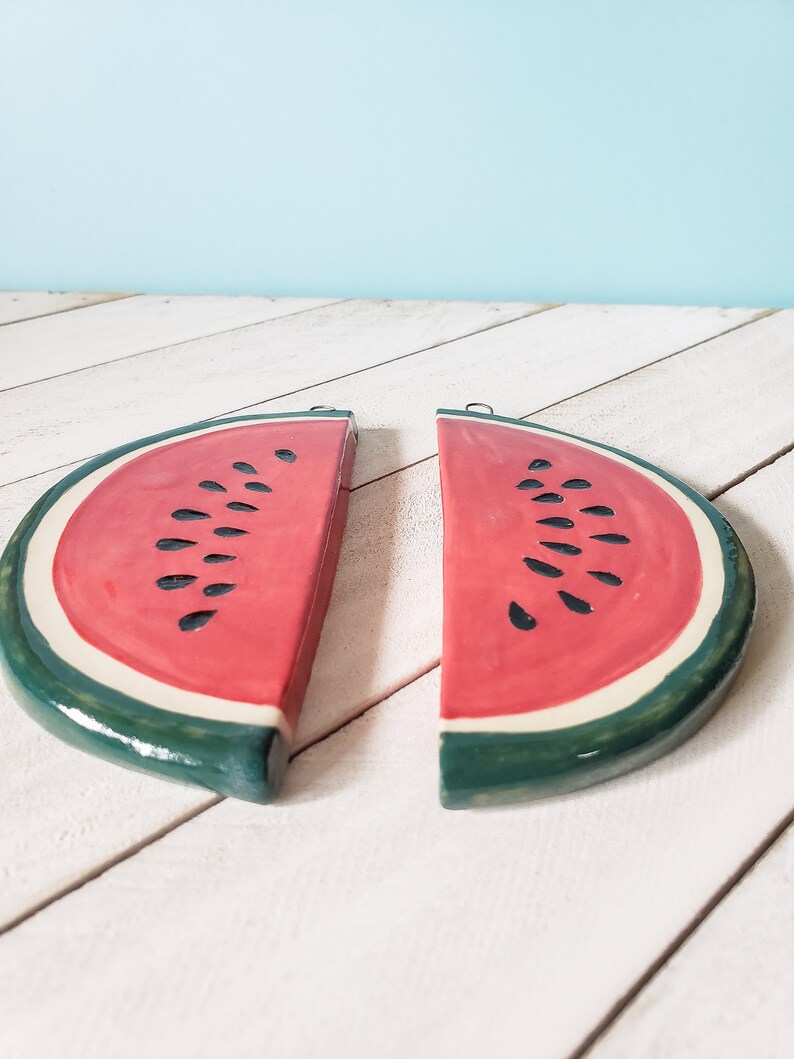 Watermelon Slice Wall Decor Wall Art, Ceramic Art, Handmade Summer Fruit Watermelon Ceramic Tile image 3