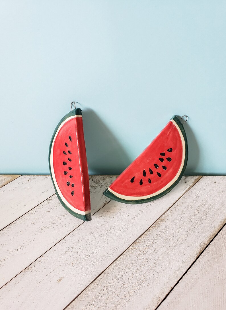 Watermelon Slice Wall Decor Wall Art, Ceramic Art, Handmade Summer Fruit Watermelon Ceramic Tile image 4