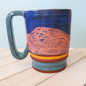 Blue and Orange Pebble Textured Ceramic Mug, Large Sunset Colored Ceramic Mug image 10