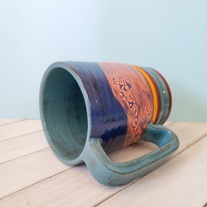 Blue and Orange Pebble Textured Ceramic Mug, Large Sunset Colored Ceramic Mug image 5