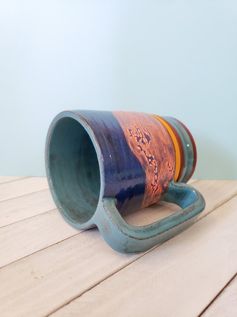 Blue and Orange Pebble Textured Ceramic Mug, Large Sunset Colored Ceramic Mug image 5