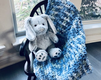 Handmade Crochet Baby Blanket for Boy – Blue, Denim & Olive