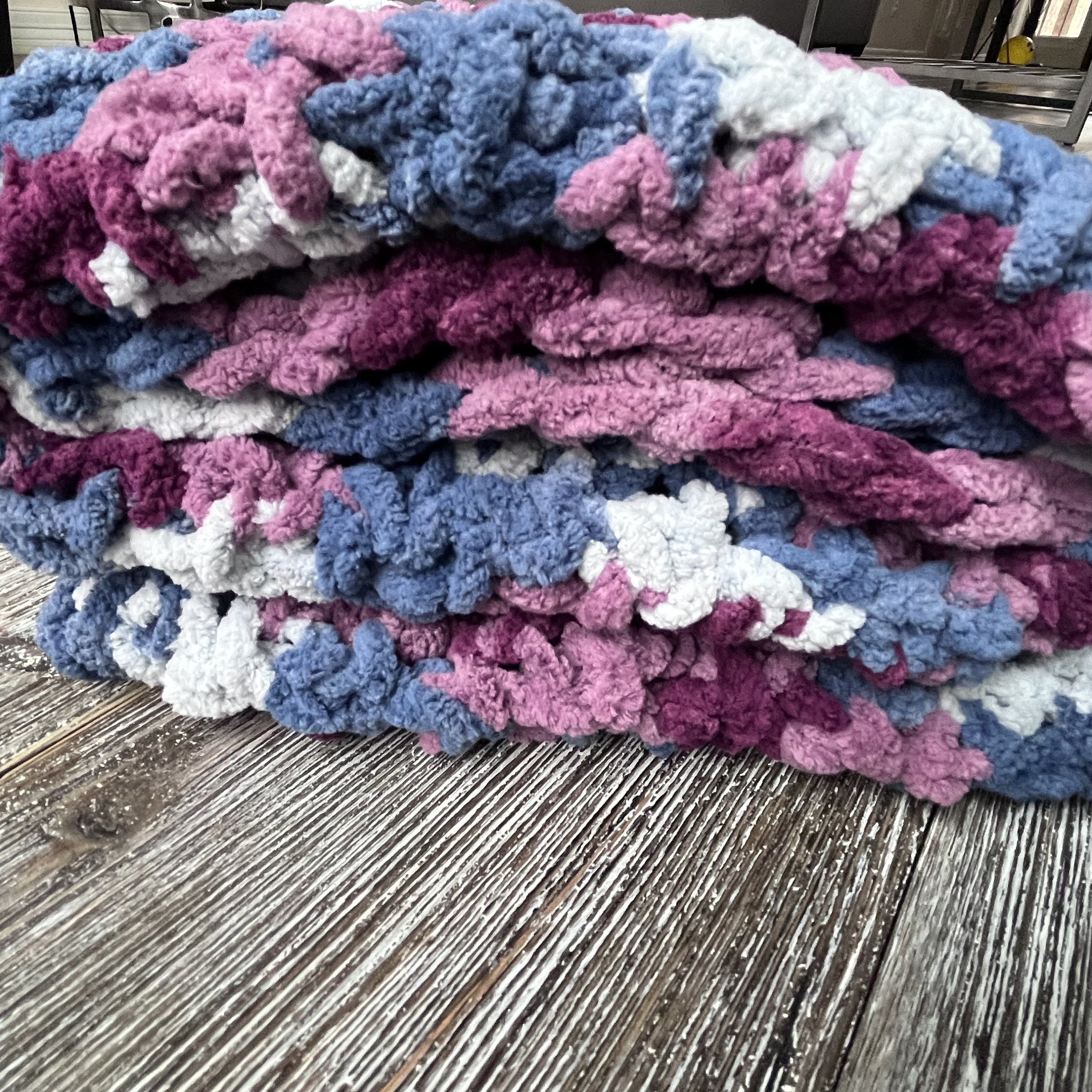 Handmade Crochet Baby Blanket for Boy Blue, Brown, White 