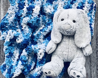 Handmade Crochet Baby Blanket for Boy – Blue, Sky, White