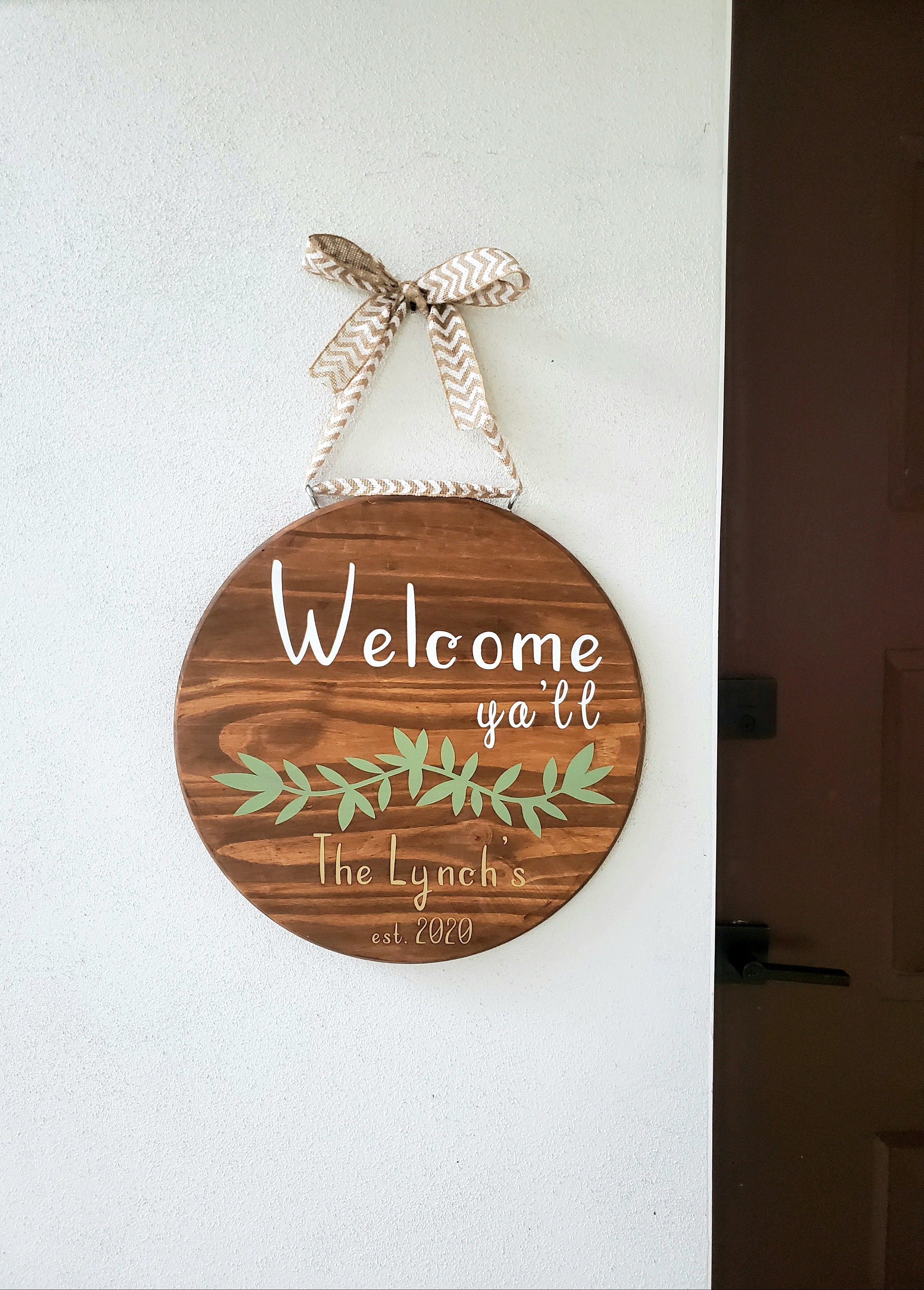 door decor Last name wood wreath Round wood sign Etsy