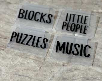 Set of 4 Clear Bin Clips With Custom Vinyl Labels