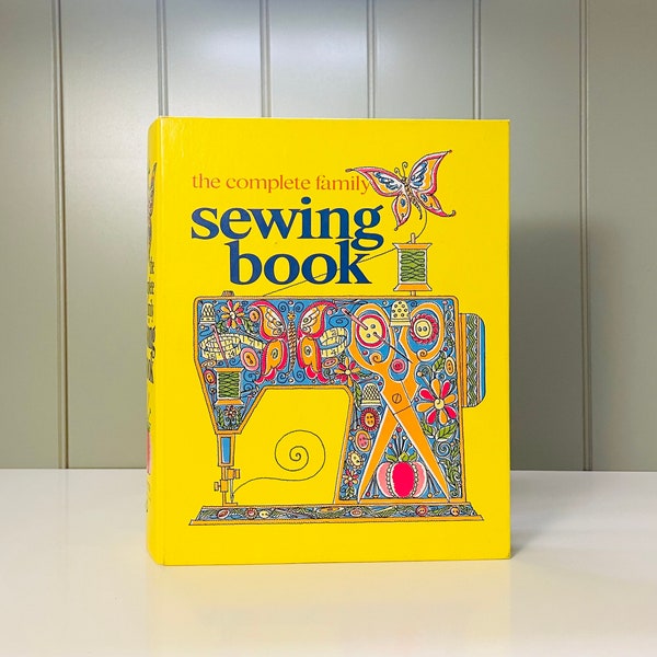 Vintage rare! Hardcover The Complete Family Sewing book. Yellow binder 1971 sewing patterns. 70's fashion. Homestead how to crafting