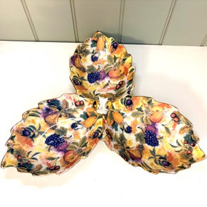 Vintage rare! ceramic Royal Danube three-section serving tray. Multicolor floral design