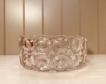 Vintage clear scalloped textured glass bowl. MCM geometric Hollywood glam barware servingware trinket bowl key bowl serving dish