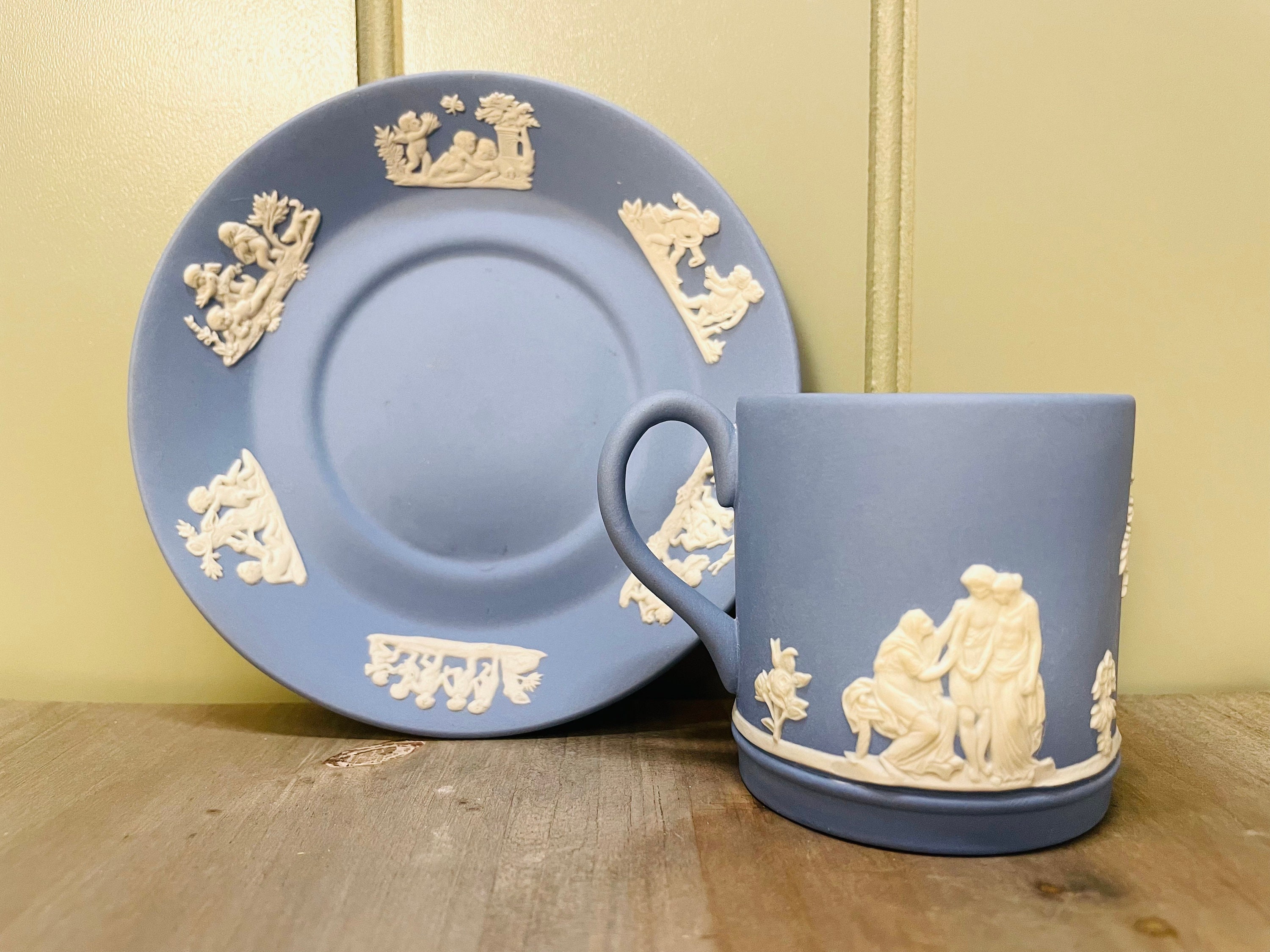 Vintage Sascha Brastoff Grey Light Blue Cup With Saucers Sets 4