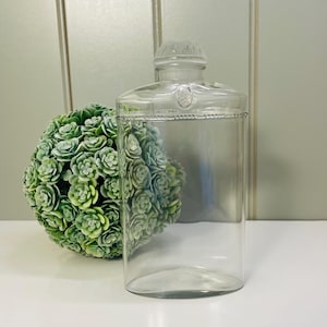 Vintage/Antique clear glass medicine/apothecary bottle with carved floral frosted glass stopper. Vanity boudoir bottles. 1920&#39;s-1940&#39;s