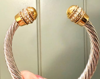 Boutique silver and gold tone open braided/rope bangle bracelet. David Yurman style inspired.