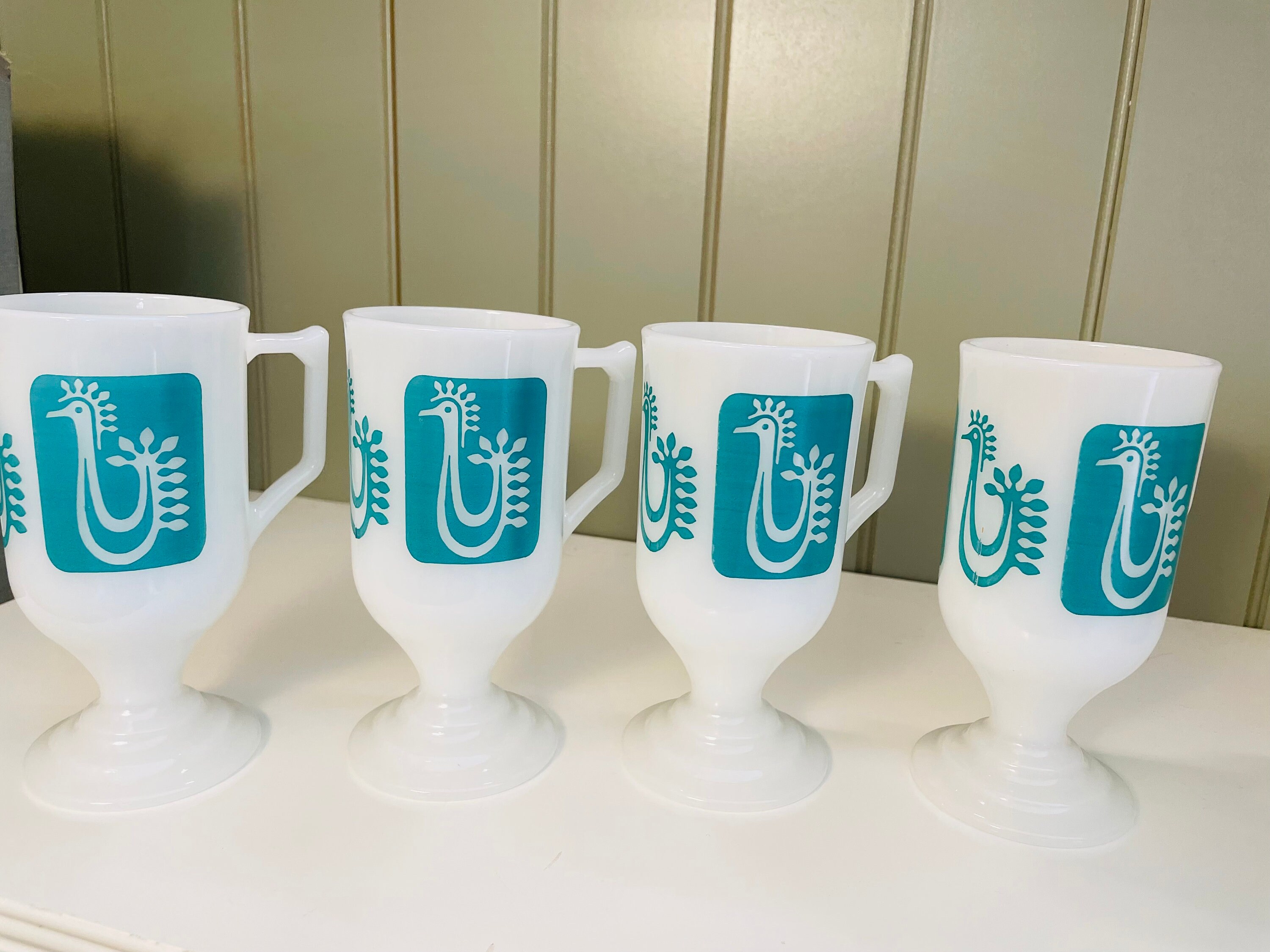 Vintage IRISH COFFEE Pedestal Footed Mugs White Milk Glass - Buy More & Save