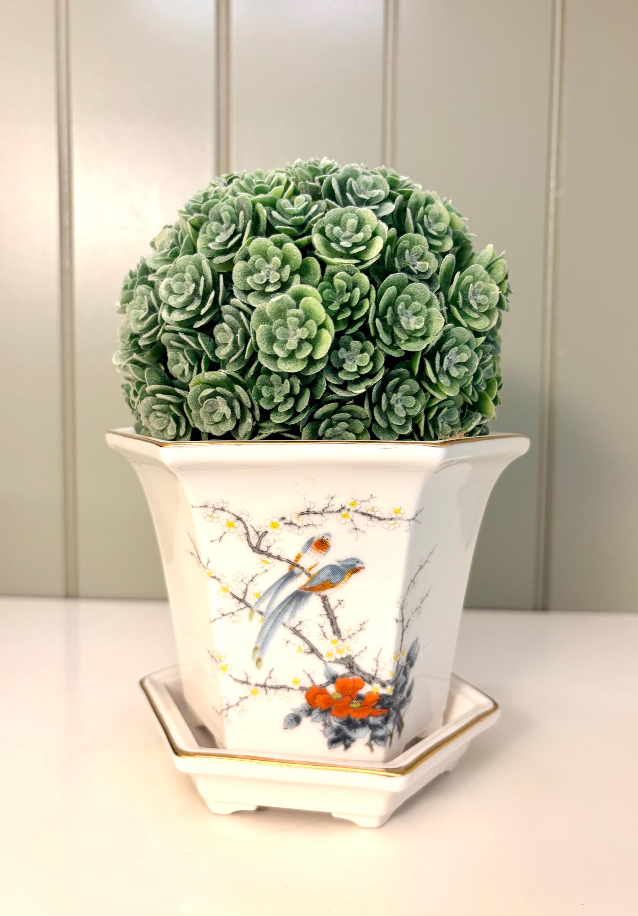 鉢と花瓶 Vintage Jay Japan Botanical Ceramic Hexagonal Planter Pot and
