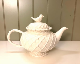 Vintage white Grace Tea Ware Teapot With Lattice Design and Bird Lid. Replacements