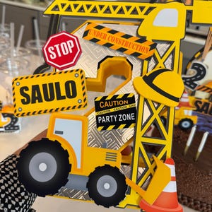 Letra 3D de construcción/Tema de construcción/Decoración de fiesta/Adorno para tarta/Cumpleaños de camión/Fiesta de camión de construcción/Decoración de construcción