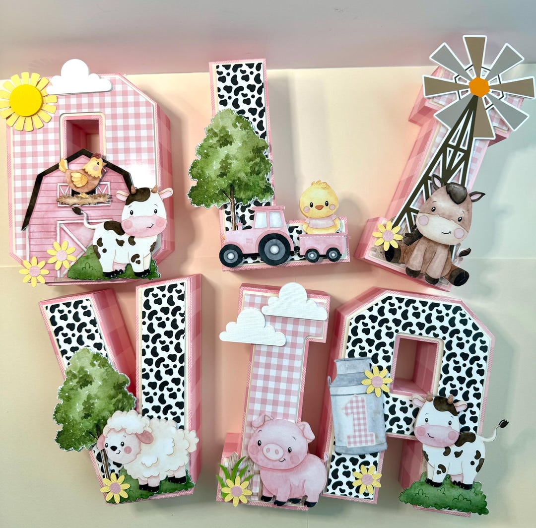 Barnyard Lettering Pink Farm 3D Letters or Numbers | Barnyard Birthday Party Decor ...