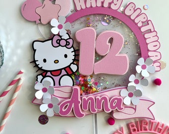 Kitty Cake Topper, Happy Birthday Pink Kitty Cake Topper Decor, Kids Birthday Cake Decor, Kids Party Decor, Kitty Cake Decor