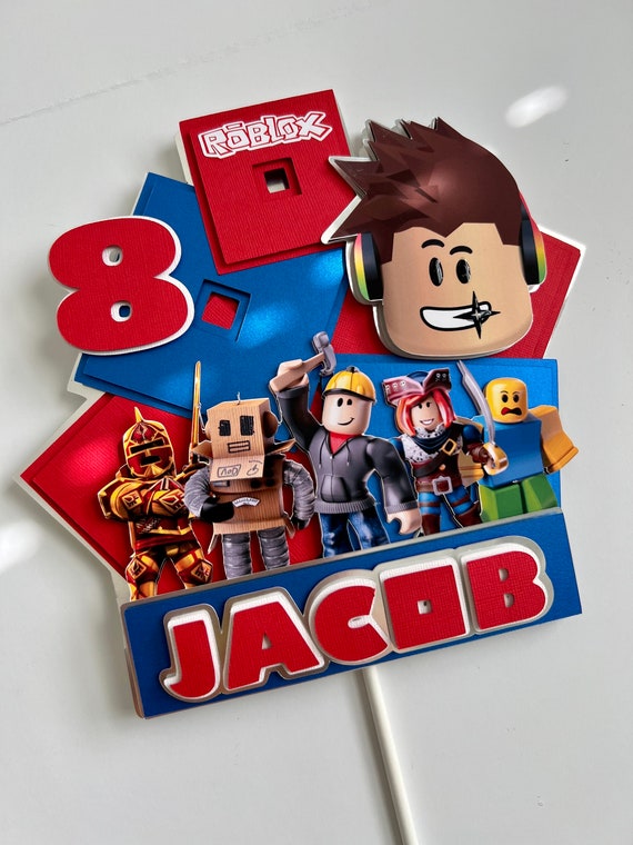 Personalized Roblox Cake Topper – Handmade Birthday Party Decoration
