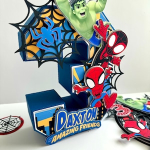 Spidey et ses amis incroyables, décoration de centre de table The Amazing Friends, cadeau Spiderman, décoration 3D Spiderman, anniversaire de garçon Spider-Man