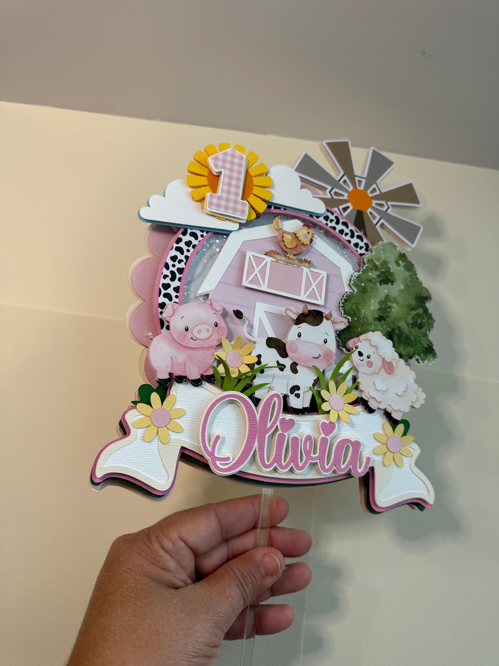 Pink Farm Cake Topper, Farm Cake Topper, Cute Farm Cake Topper, Pink ...