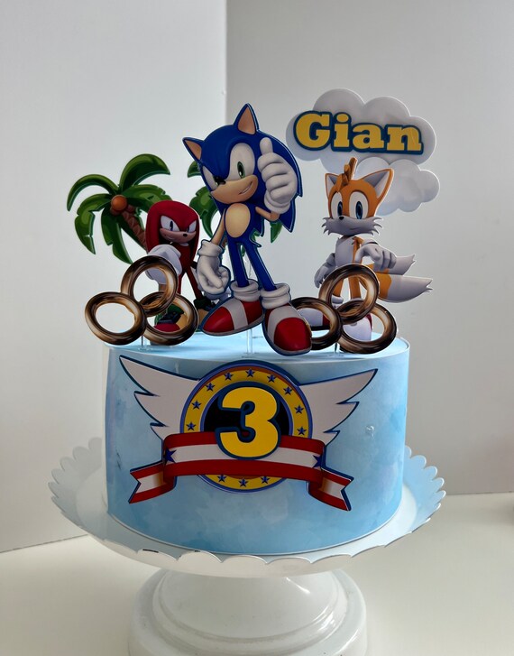 SONIC INSPIRED NAME AND NUMBER PERSONALISED CAKE EDIBLE ICING TOPPER